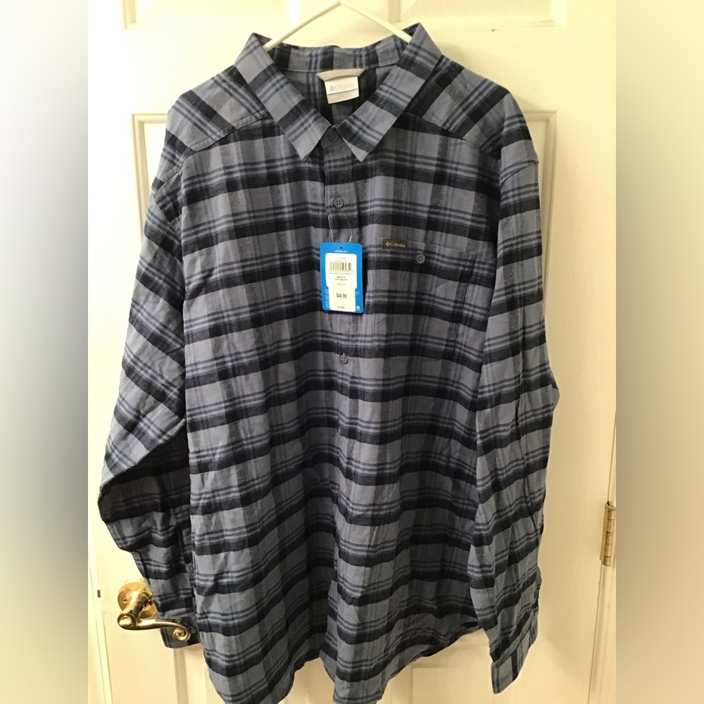 COLUMBIA SZ 3X NWT MENS BLUE FLANNEL SHIRT CORNELL WOODS